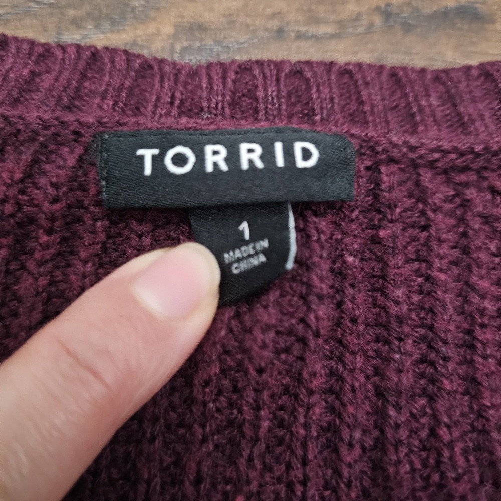 Torrid Plus Size 1 Burgundy Purple Rib Raglan Tunic Sweater 2 Side Zip 8"‎ Long - Picture 6 of 7